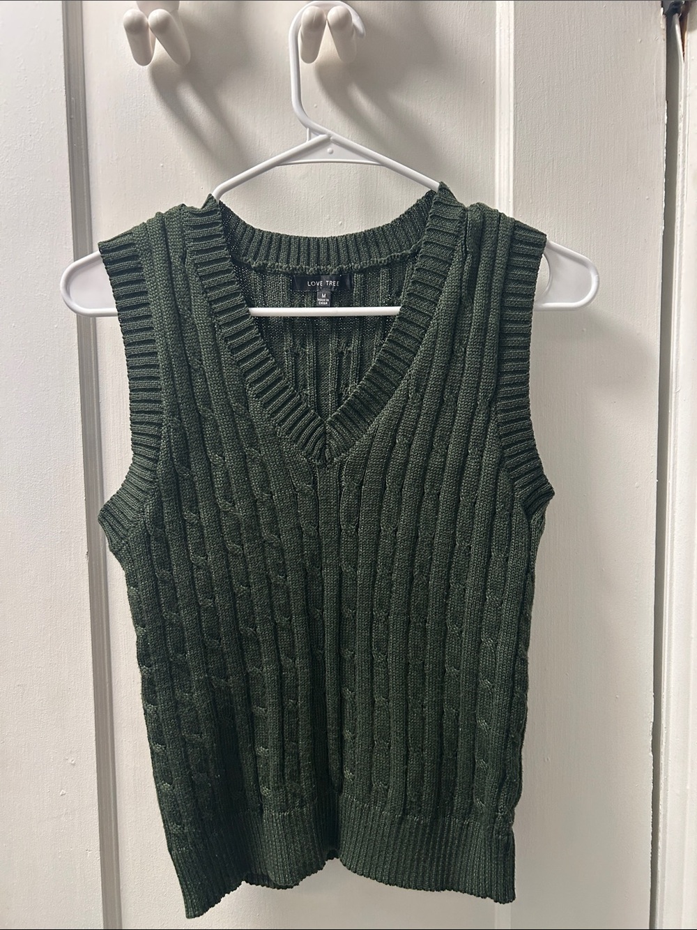 Love Tree Dark Green Cable Knit V-Neck Sweater Vest